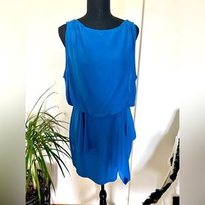 Blue silk blousy drape mini dress